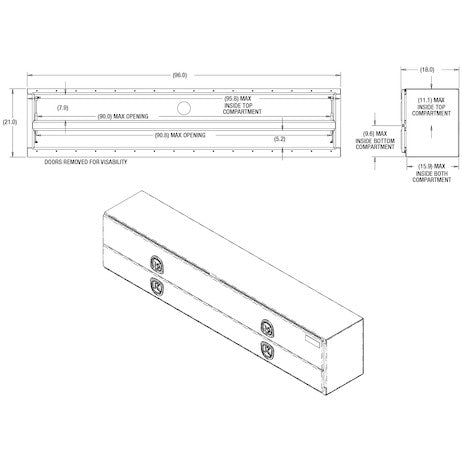 21x18x96 Inch Textured Matte Black Diamond Tread Aluminum Heavy-Duty Flatbed Contractor With Lower Door
