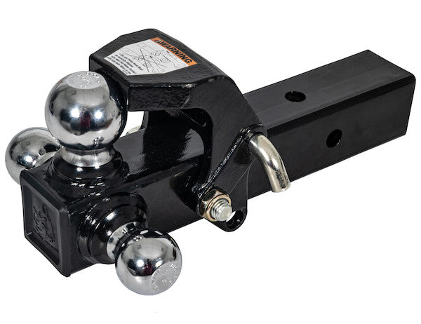 Tri-Ball Hitch with Pintle Hook and Chrome Towing Balls - 2-1/2 Inch Receiver