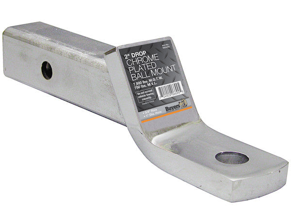 2 Inch Ball Mount With 2 Inch Drop x 8 Inch Long Tube Chrome