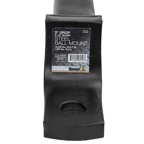 2-1/2 Inch Ball Mount With 3 Inch Drop x 10 Inch Long Tube Black