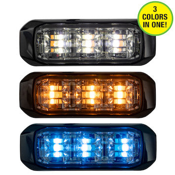 8890928 - 3-1/2 Inch Wide Angle Tri-Color LED Strobe Light, Amber/Blue/Clear
