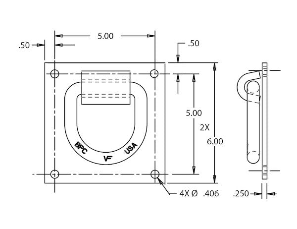 5/8 Inch Forged D-Ring With 4-Hole Integral Mounting Bracket