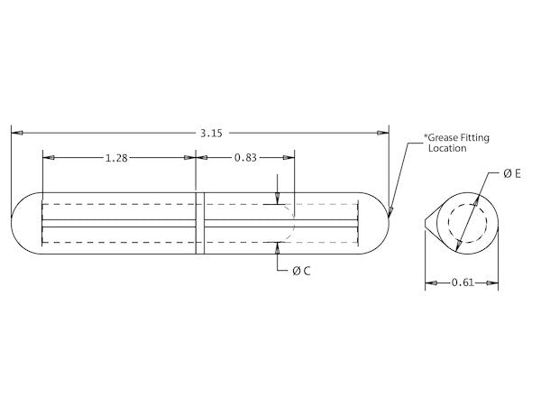 Steel Weld-On Bullet Hinge with Brass Pin/Bushing/Grease Fitting .61 x 3.15 Inch