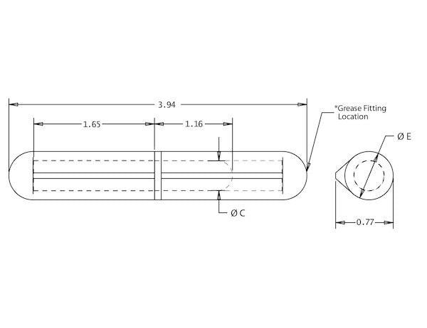 Steel Weld-On Bullet Hinge with Brass Pin/Bushing/Grease Fitting .77 x 3.94 Inch