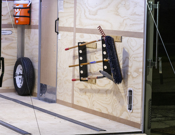 Horizontal Hand Tool Rack for Enclosed Landscape Trailers