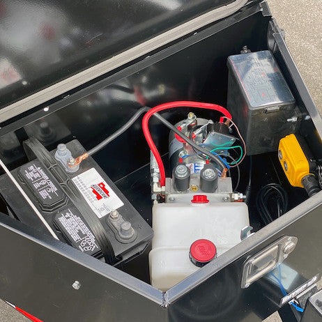 31 Inch Wide Gloss Black Powder Coated Steel Dump Trailer Pump Box For A-Frame Trailers