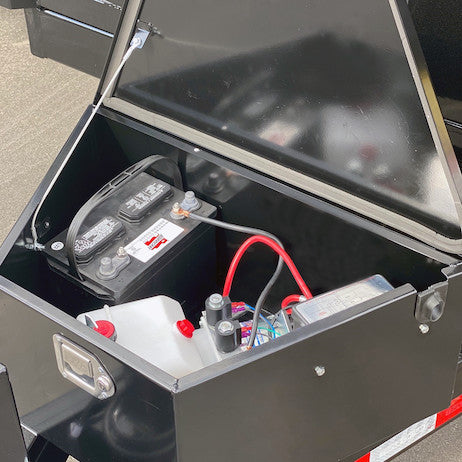31 Inch Wide Gloss Black Powder Coated Steel Dump Trailer Pump Box For A-Frame Trailers