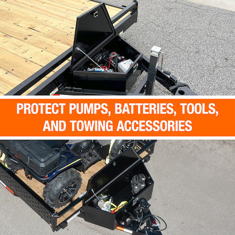 31 Inch Wide Gloss Black Powder Coated Steel Dump Trailer Pump Box For A-Frame Trailers