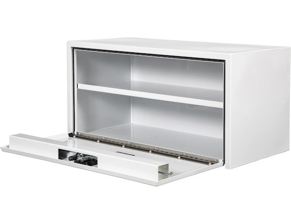 1702411 - 18x18x48 Inch White Steel Underbody Truck Box with Built-in Shelf - 3-Point Latch