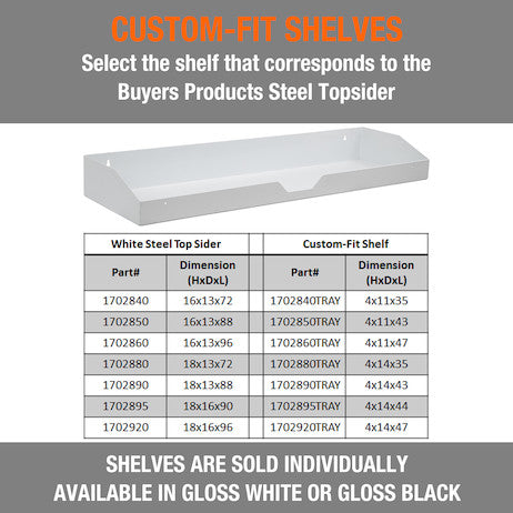 Custom-Fit Shelf for Buyers 1702860 Gloss White Steel Topsider Truck Tool Box 