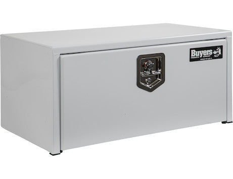 no part # - White Steel Underbody Truck Tool Box with Built-In Shelf and T-handle Latch