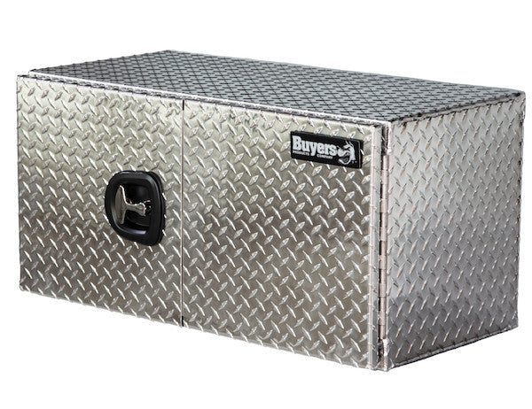 18x18x48 Inch Diamond Tread Aluminum Underbody Truck Box - Double Barn Door, 3-Point Compression Latch