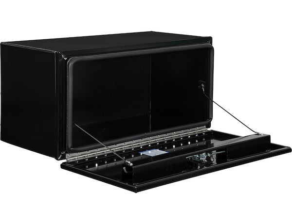18x18x48 Inch Pro Series Black Smooth Aluminum Underbody Truck Box with Barn Door - Double Barn Door, 3-point Compression Latch