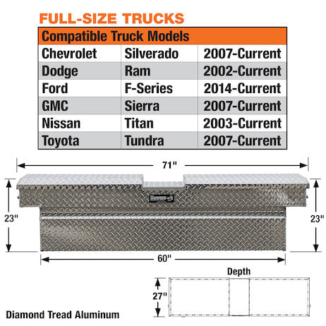 23x27x71 Inch Diamond Tread Aluminum Gull Wing Truck Box