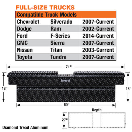 18x27x71 Inch Gloss Black Diamond Tread Aluminum Gull Wing Truck Box