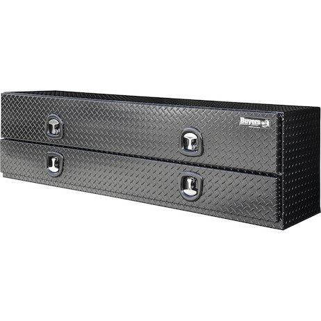 21x18x90 Inch Gloss Black Diamond Tread Aluminum Heavy-Duty Flatbed Contractor With Lower Door