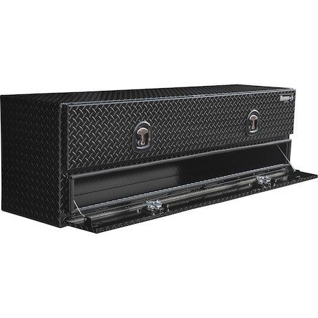 21x18x96 Inch Gloss Black Diamond Tread Aluminum Heavy-Duty Flatbed Contractor With Lower Door