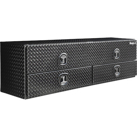 21x18x88 Inch Gloss Black Diamond Tread Aluminum Heavy-Duty Flatbed Contractor With Lower Drawers