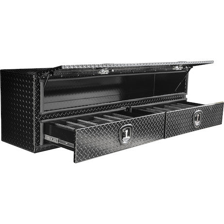 21x18x88 Inch Gloss Black Diamond Tread Aluminum Heavy-Duty Flatbed Contractor With Lower Drawers