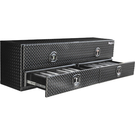 21x18x90 Inch Gloss Black Diamond Tread Aluminum Heavy-Duty Flatbed Contractor With Lower Drawers