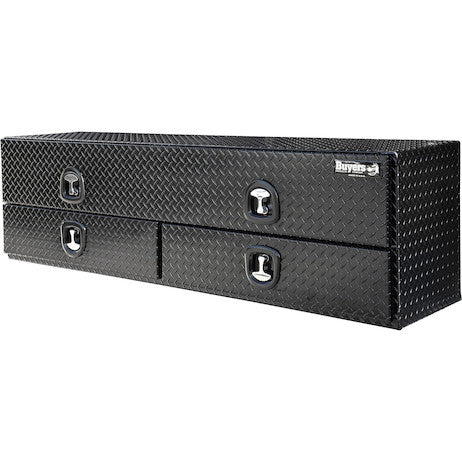 21x18x88 Inch Gloss Black Diamond Tread Aluminum Heavy-Duty Flatbed Contractor With Lower Drawers