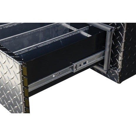 21x18x72 Inch Gloss Black Diamond Tread Aluminum Heavy-Duty Flatbed Contractor With Lower Drawers