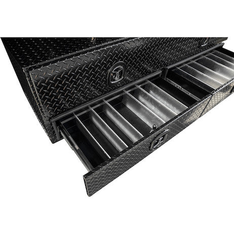 21x18x72 Inch Gloss Black Diamond Tread Aluminum Heavy-Duty Flatbed Contractor With Lower Drawers