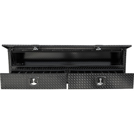 21x18x72 Inch Gloss Black Diamond Tread Aluminum Heavy-Duty Flatbed Contractor With Lower Drawers