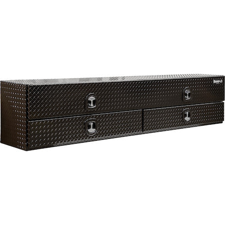 21x18x90 Inch Gloss Black Diamond Tread Aluminum Heavy-Duty Flatbed Contractor With Lower Drawers