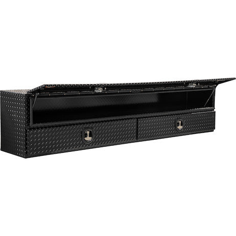 21x18x90 Inch Gloss Black Diamond Tread Aluminum Heavy-Duty Flatbed Contractor With Lower Drawers