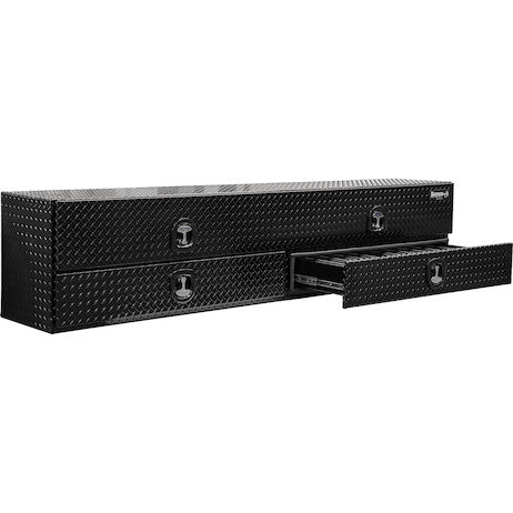 21x18x90 Inch Gloss Black Diamond Tread Aluminum Heavy-Duty Flatbed Contractor With Lower Drawers