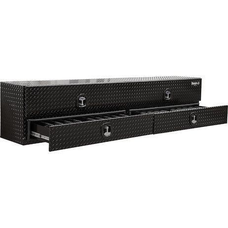 21x18x90 Inch Gloss Black Diamond Tread Aluminum Heavy-Duty Flatbed Contractor With Lower Drawers