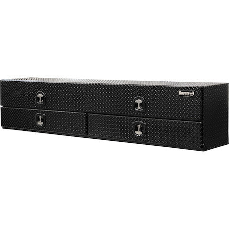 21x18x90 Inch Gloss Black Diamond Tread Aluminum Heavy-Duty Flatbed Contractor With Lower Drawers