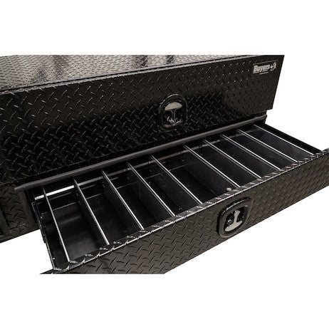 21x18x90 Inch Gloss Black Diamond Tread Aluminum Heavy-Duty Flatbed Contractor With Lower Drawers