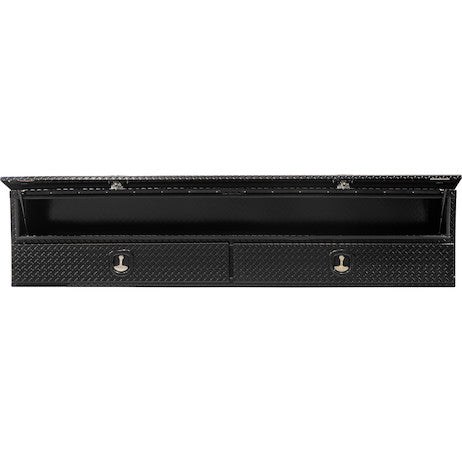 21x18x90 Inch Gloss Black Diamond Tread Aluminum Heavy-Duty Flatbed Contractor With Lower Drawers