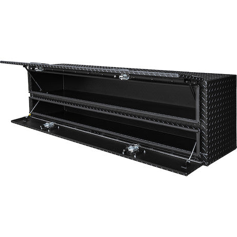 21x18x90 Inch Textured Matte Black Diamond Tread Aluminum Heavy-Duty Flatbed Contractor With Lower Door 