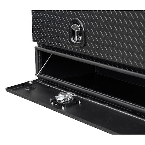 21x18x72 Inch Textured Matte Black Diamond Tread Aluminum Heavy-Duty Flatbed Contractor With Lower Door 