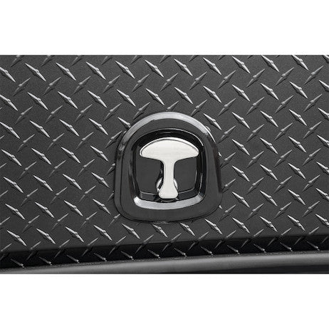 21x18x90 Inch Textured Matte Black Diamond Tread Aluminum Heavy-Duty Flatbed Contractor With Lower Door 