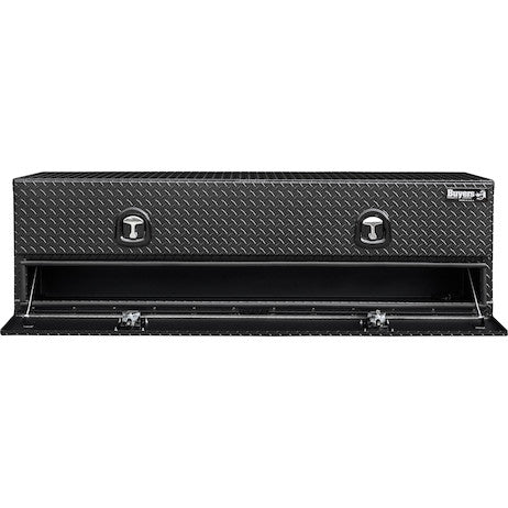 21x18x88 Inch Textured Matte Black Diamond Tread Aluminum Heavy-Duty Flatbed Contractor With Lower Door 
