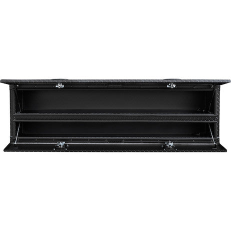 21x18x90 Inch Textured Matte Black Diamond Tread Aluminum Heavy-Duty Flatbed Contractor With Lower Door 