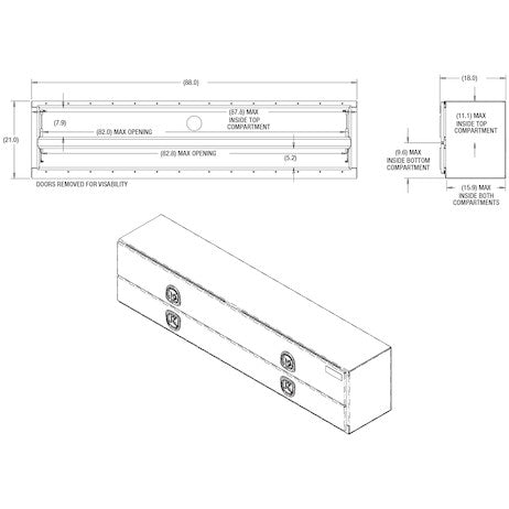21x18x88 Inch Textured Matte Black Diamond Tread Aluminum Heavy-Duty Flatbed Contractor With Lower Door 