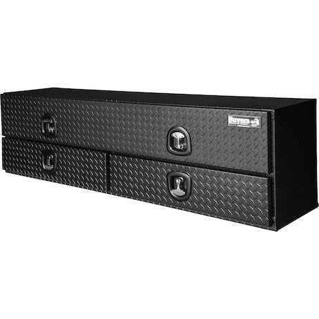 21x18x88 Inch Textured Matte Black Diamond Tread Aluminum Heavy-Duty Flatbed Contractor With Lower Drawers