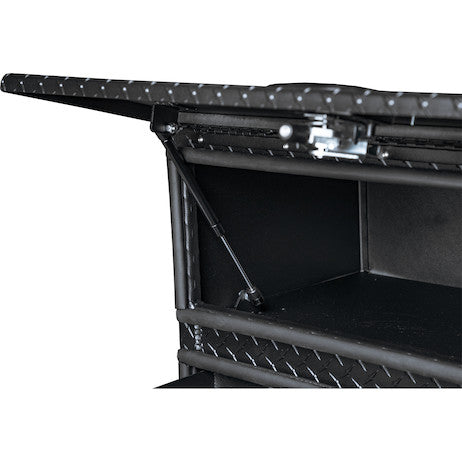 21x18x90 Inch Textured Matte Black Diamond Tread Aluminum Heavy-Duty Flatbed Contractor With Lower Drawers
