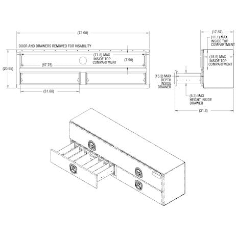 21x18x72 Inch Textured Matte Black Diamond Tread Aluminum Heavy-Duty Flatbed Contractor With Lower Drawers