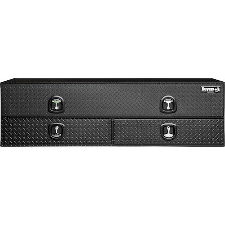 21x18x88 Inch Textured Matte Black Diamond Tread Aluminum Heavy-Duty Flatbed Contractor With Lower Drawers