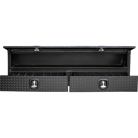 21x18x72 Inch Textured Matte Black Diamond Tread Aluminum Heavy-Duty Flatbed Contractor With Lower Drawers