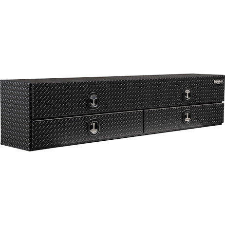 21x18x88 Inch Textured Matte Black Diamond Tread Aluminum Heavy-Duty Flatbed Contractor With Lower Drawers
