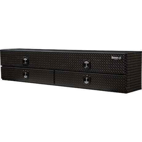 21x18x88 Inch Textured Matte Black Diamond Tread Aluminum Heavy-Duty Flatbed Contractor With Lower Drawers