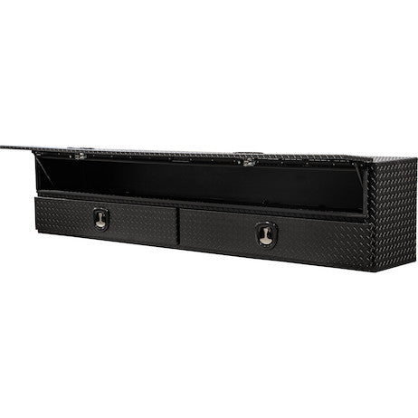 21x18x88 Inch Textured Matte Black Diamond Tread Aluminum Heavy-Duty Flatbed Contractor With Lower Drawers