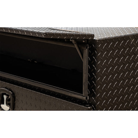 21x18x96 Inch Textured Matte Black Diamond Tread Aluminum Heavy-Duty Flatbed Contractor With Lower Drawers